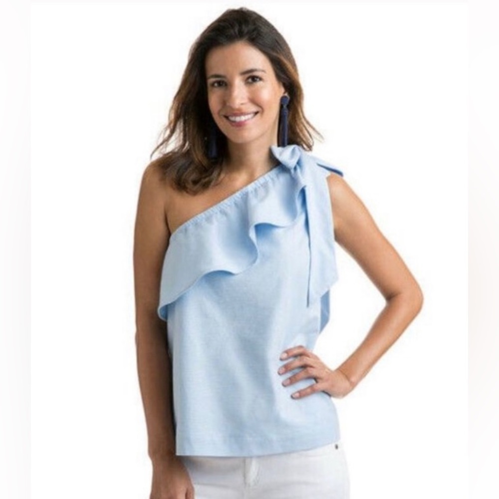 Vineyard Vines One Tie Shoulder ruffle top chambray size 4